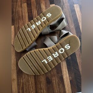 Sorel Sandals with Gray Straps and Brown Soles